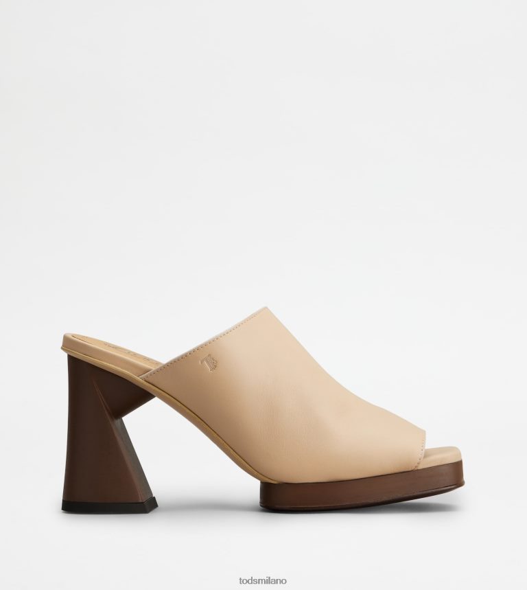 donnebeige Tod's sabot con plateau in pelle con tacco P66X8B220
