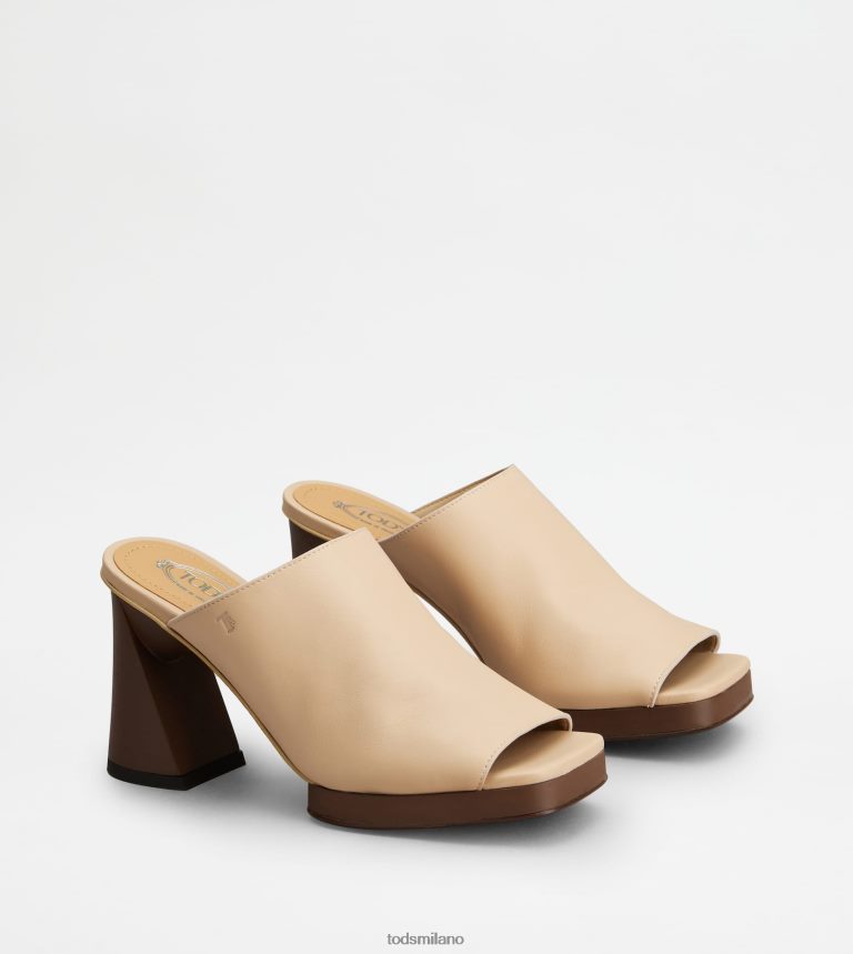donnebeige Tod's sabot con plateau in pelle con tacco P66X8B220