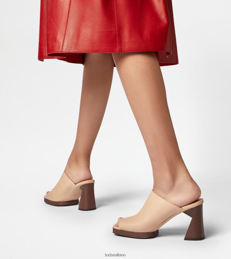 donnebeige Tod's sabot con plateau in pelle con tacco P66X8B220
