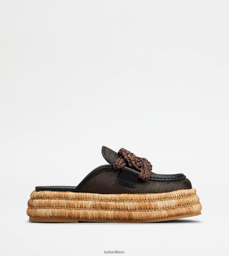 donnemarrone/beige Tod's sabot con plateau Kate in tessuto e pelle P66X8B235