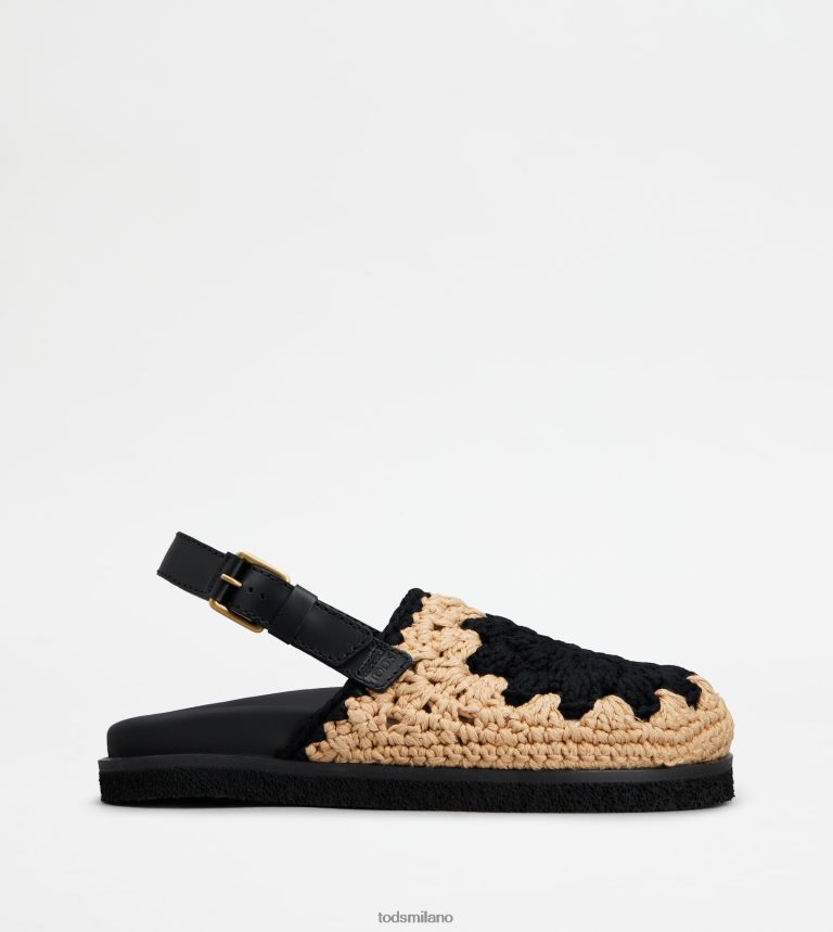 donnenero/beige Tod's sandali in tessuto e pelle P66X8B208