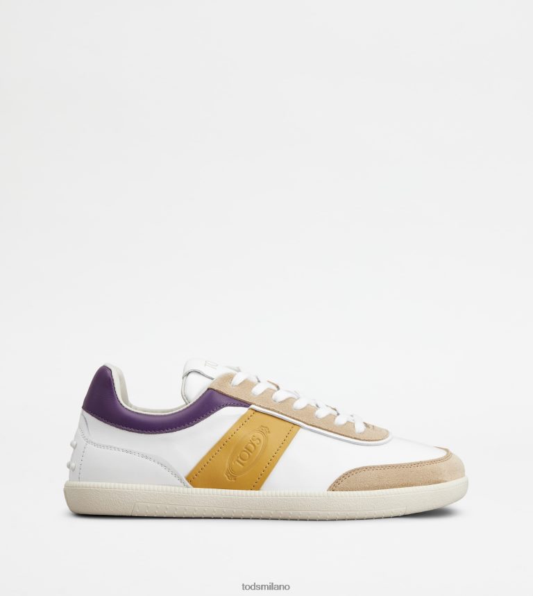 donnebianco/giallo/viola Tod's sneakers con linguetta in pelle liscia e camoscio P66X8B141