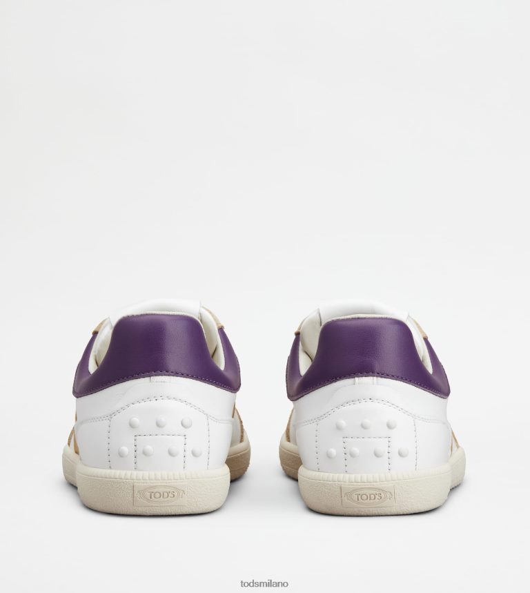 donnebianco/giallo/viola Tod's sneakers con linguetta in pelle liscia e camoscio P66X8B141