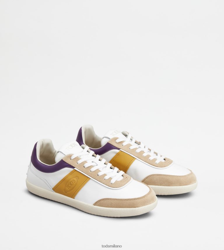 donnebianco/giallo/viola Tod's sneakers con linguetta in pelle liscia e camoscio P66X8B141