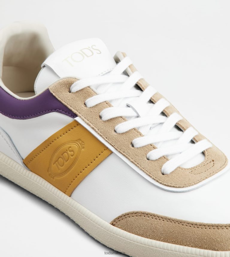 donnebianco/giallo/viola Tod's sneakers con linguetta in pelle liscia e camoscio P66X8B141