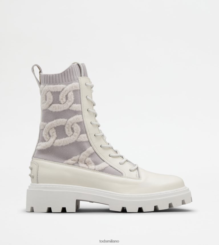 donnebianco Tod's anfibi Kate in tessuto e pelle P66X8B181
