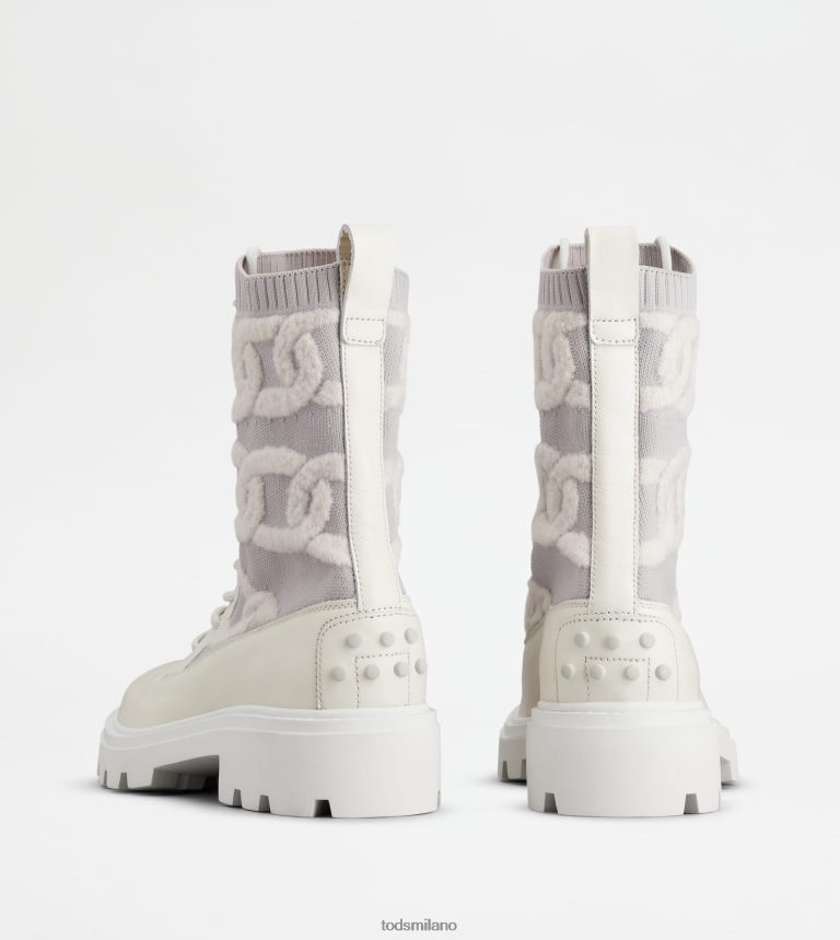 donnebianco Tod's anfibi Kate in tessuto e pelle P66X8B181