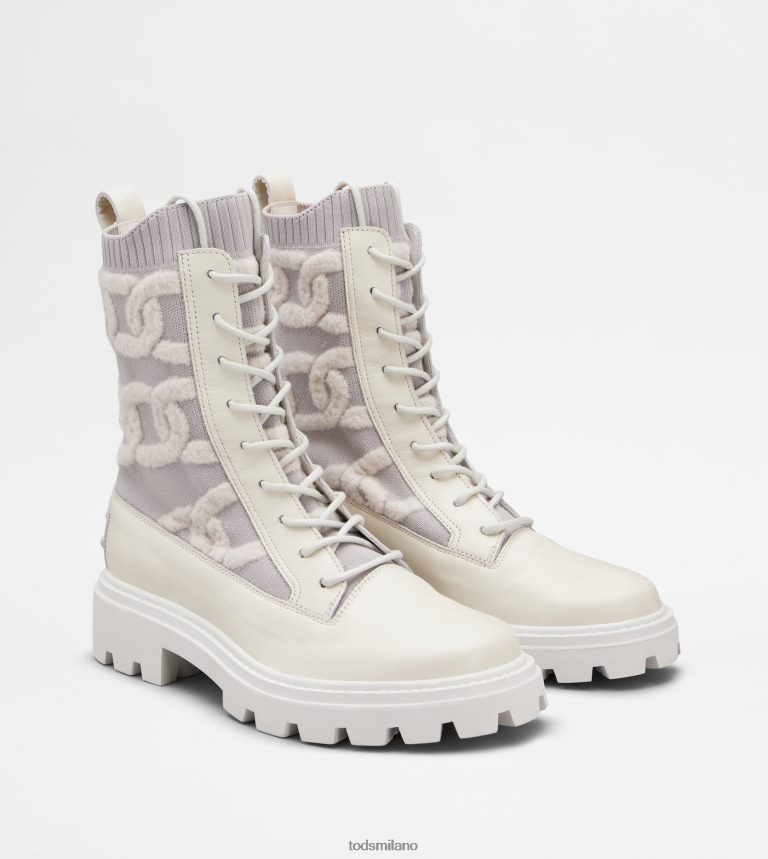 donnebianco Tod's anfibi Kate in tessuto e pelle P66X8B181