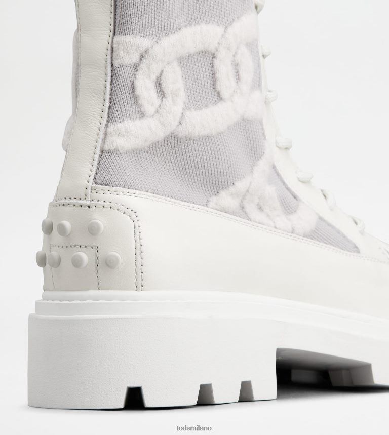 donnebianco Tod's anfibi Kate in tessuto e pelle P66X8B181