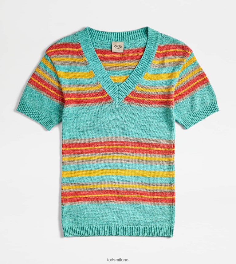 donneazzurro/giallo/arancione Tod's Maglia in misto lino a maniche corte P66X8B554