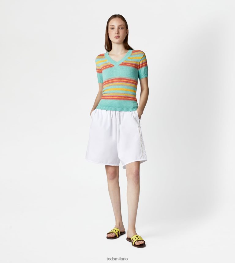 donneazzurro/giallo/arancione Tod's Maglia in misto lino a maniche corte P66X8B554
