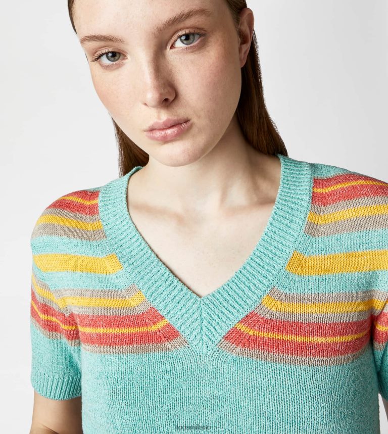 donneazzurro/giallo/arancione Tod's Maglia in misto lino a maniche corte P66X8B554