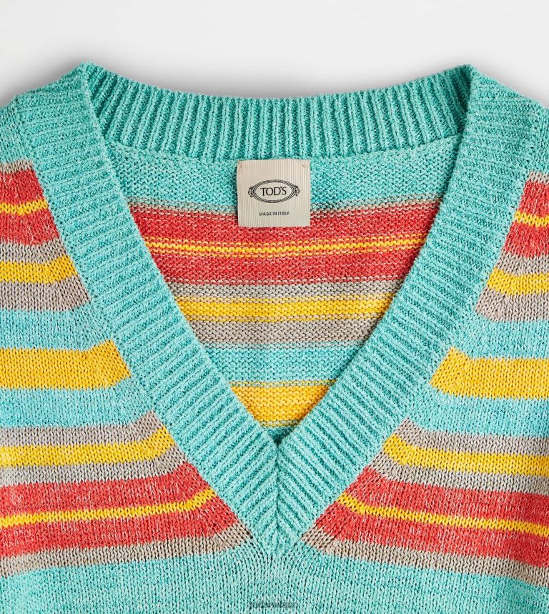donneazzurro/giallo/arancione Tod's Maglia in misto lino a maniche corte P66X8B554