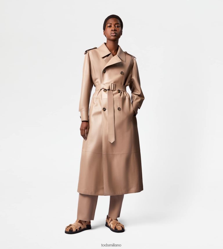 donnebeige Tod's trench in pelle P66X8B595