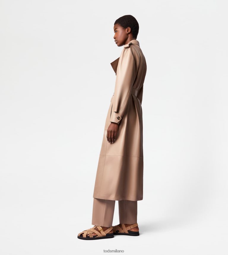 donnebeige Tod's trench in pelle P66X8B595