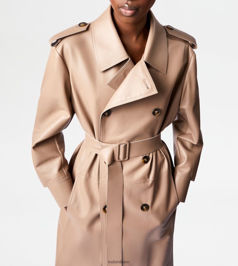 donnebeige Tod's trench in pelle P66X8B595