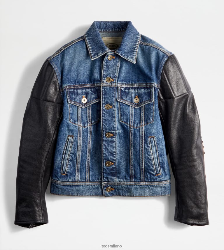 donneblu Tod's motociclista in denim e pelle P66X8B610
