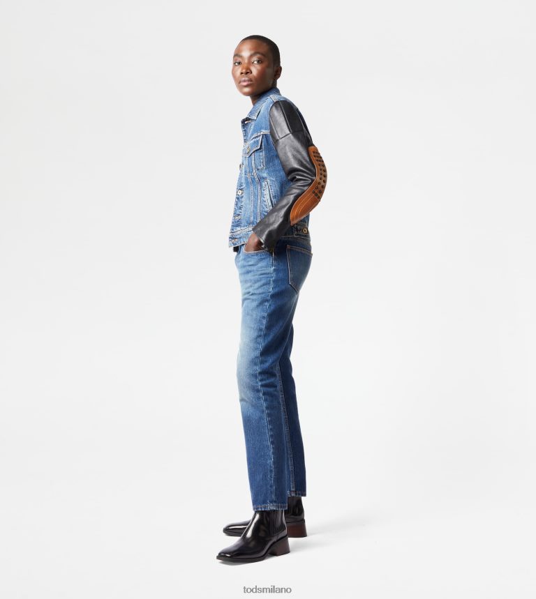 donneblu Tod's motociclista in denim e pelle P66X8B610