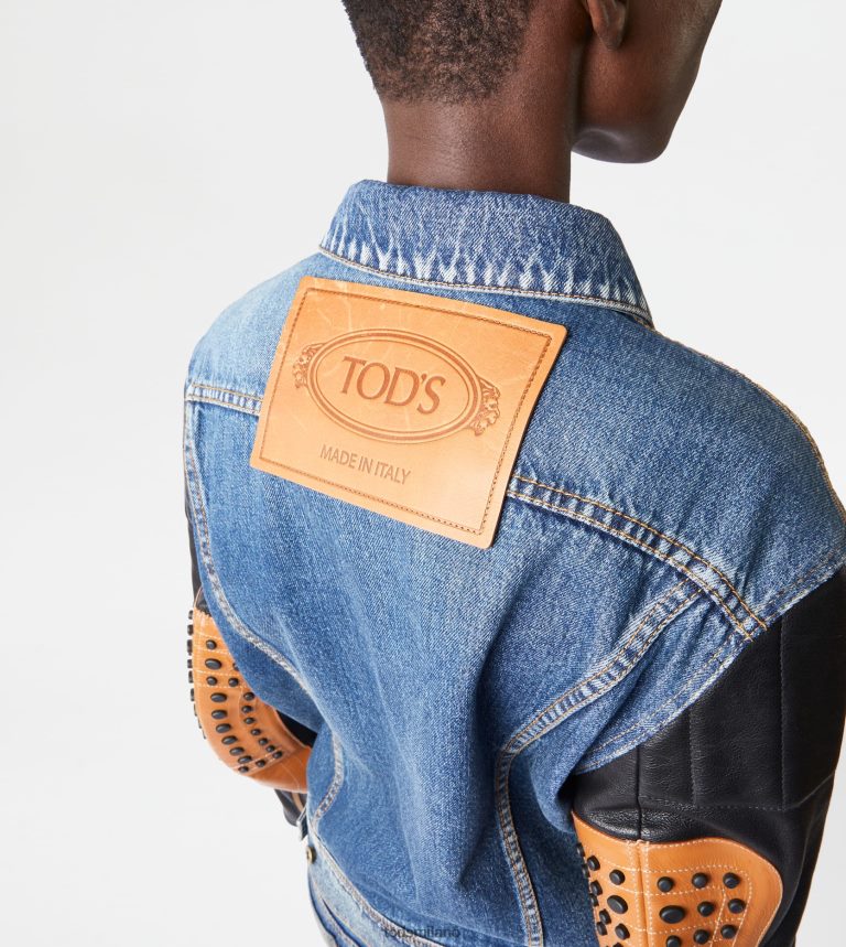 donneblu Tod's motociclista in denim e pelle P66X8B610