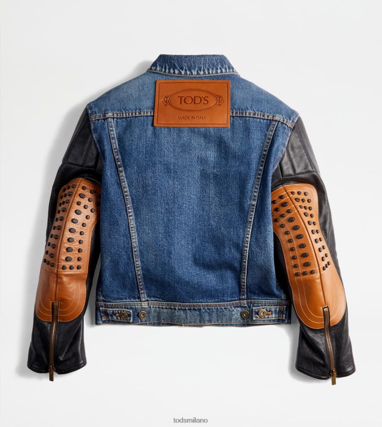 donneblu Tod's motociclista in denim e pelle P66X8B610
