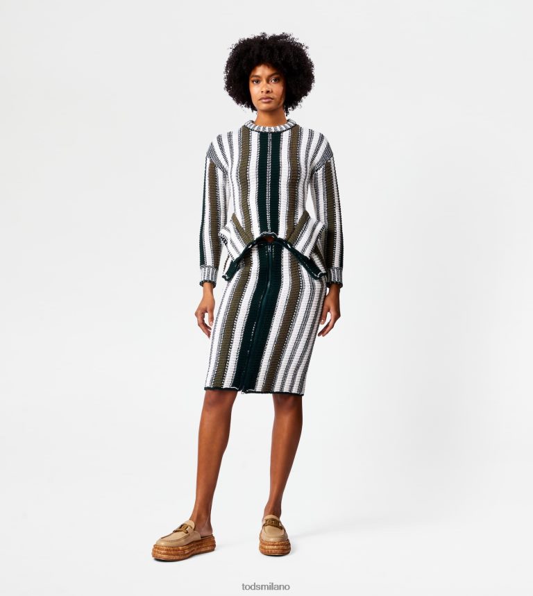 donneverde/bianco Tod's gonna a righe in maglia P66X8B588