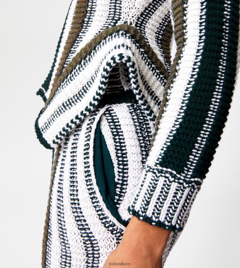 donneverde/bianco Tod's gonna a righe in maglia P66X8B588