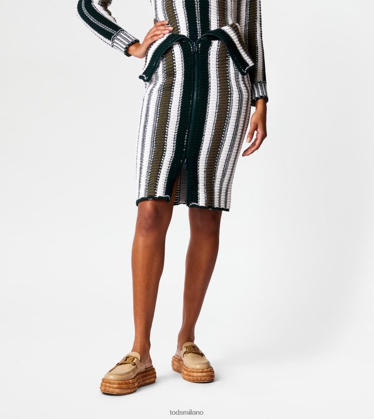 donneverde/bianco Tod's gonna a righe in maglia P66X8B588