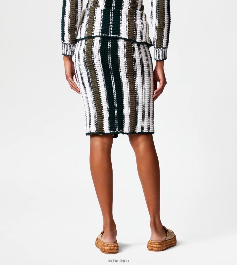 donneverde/bianco Tod's gonna a righe in maglia P66X8B588