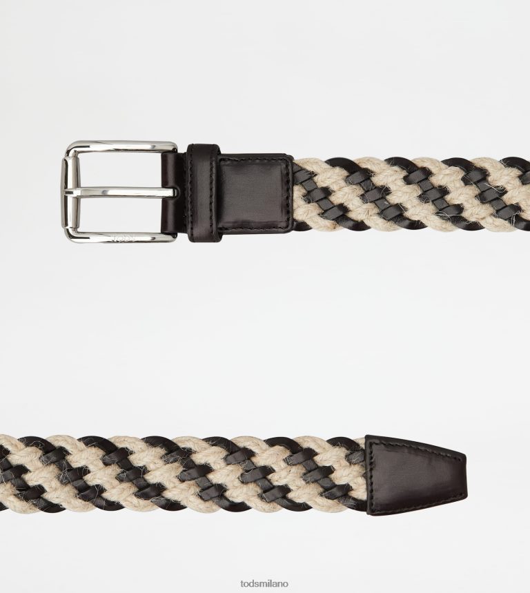 uominimarrone/bianco sporco Tod's cintura in pelle e juta P66X8B938
