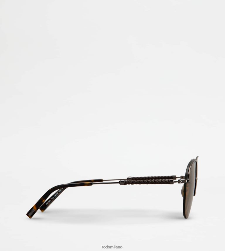 uominigrigio Tod's occhiali da sole pilot con asta in pelle P66X8B1082