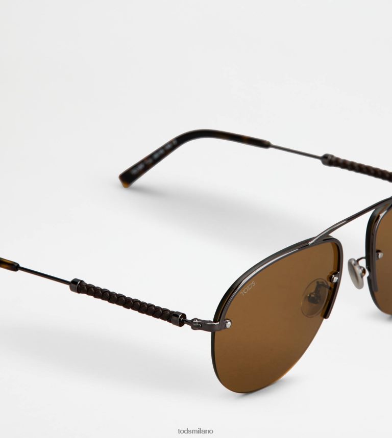 uominigrigio Tod's occhiali da sole pilot con asta in pelle P66X8B1082