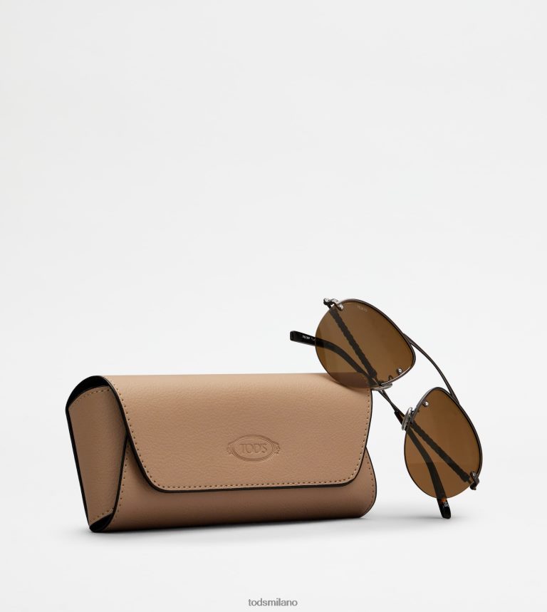 uominigrigio Tod's occhiali da sole pilot con asta in pelle P66X8B1082