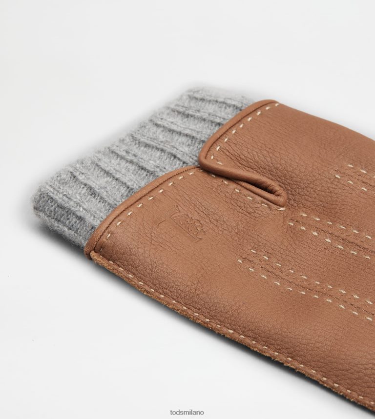 uominimarrone Tod's guanti in pelle e cashmere P66X8B1087