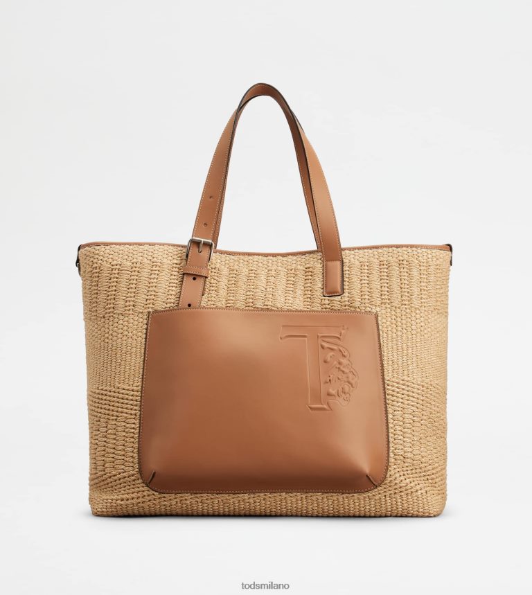 uominibeige/marrone Tod's borsa shopping in corda e pelle media P66X8B1002