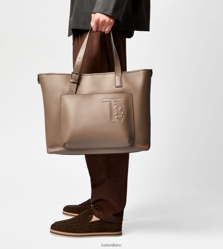 uominibeige/marrone Tod's borsa shopping in corda e pelle media P66X8B1002