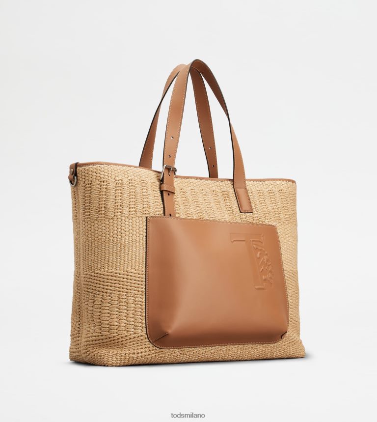 uominibeige/marrone Tod's borsa shopping in corda e pelle media P66X8B1002