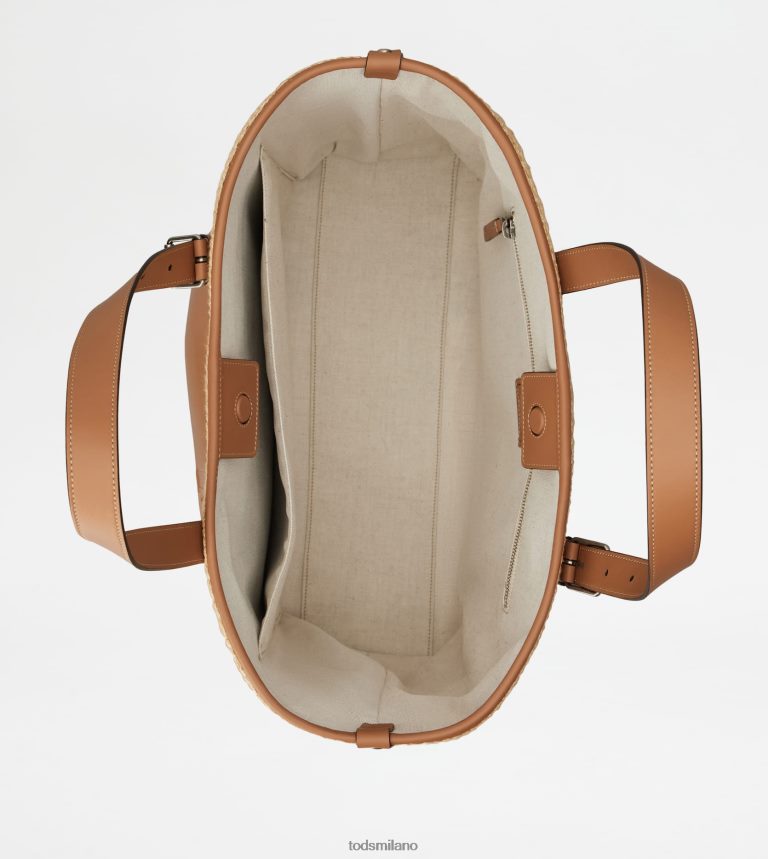uominibeige/marrone Tod's borsa shopping in corda e pelle media P66X8B1002