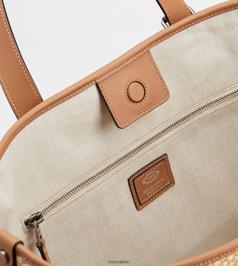 uominibeige/marrone Tod's borsa shopping in corda e pelle media P66X8B1002