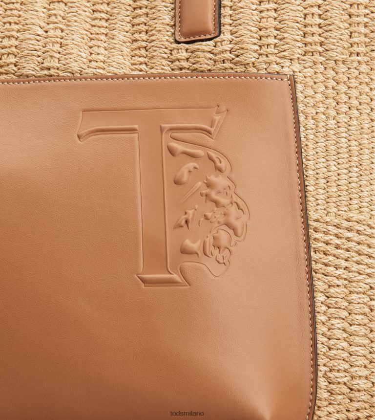uominibeige/marrone Tod's borsa shopping in corda e pelle media P66X8B1002
