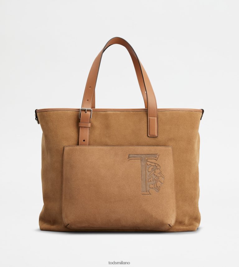 uominimarrone Tod's borsa shopping in pelle scamosciata media P66X8B1001