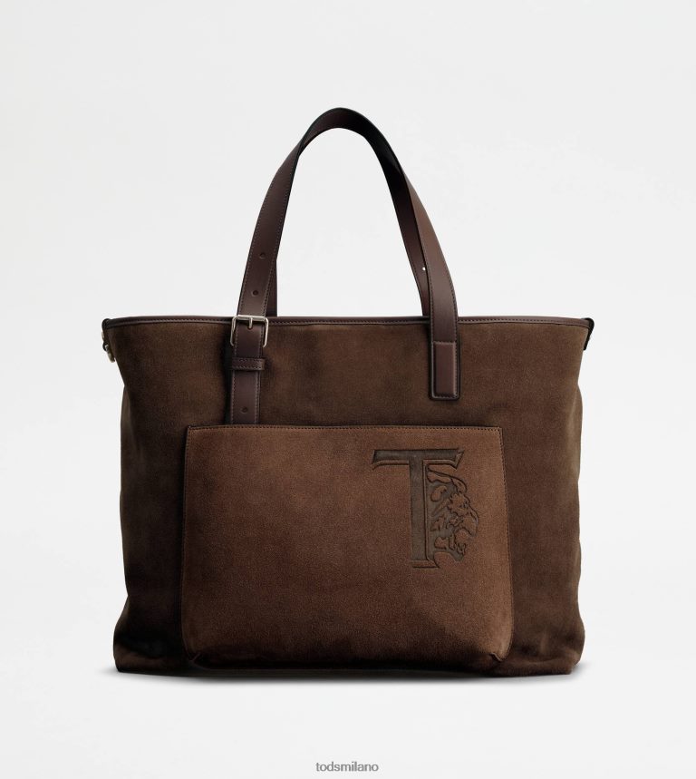 uominimarrone Tod's borsa shopping in pelle scamosciata media P66X8B1007
