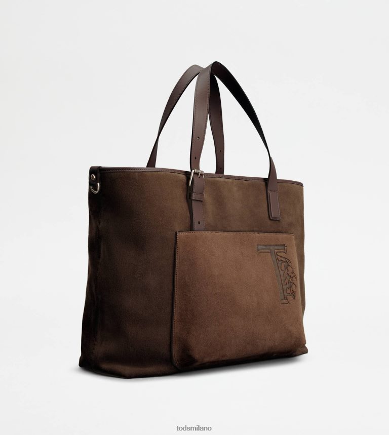 uominimarrone Tod's borsa shopping in pelle scamosciata media P66X8B1007
