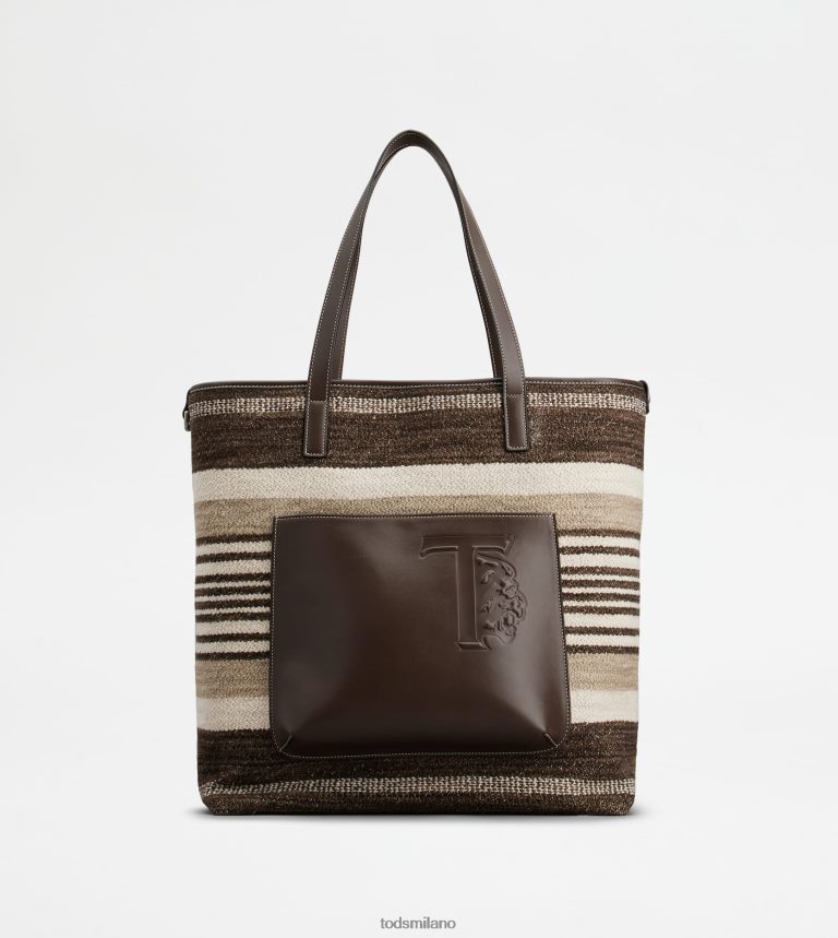 uominimarrone/beige/bianco sporco Tod's borsa shopping in tessuto e pelle media P66X8B1000