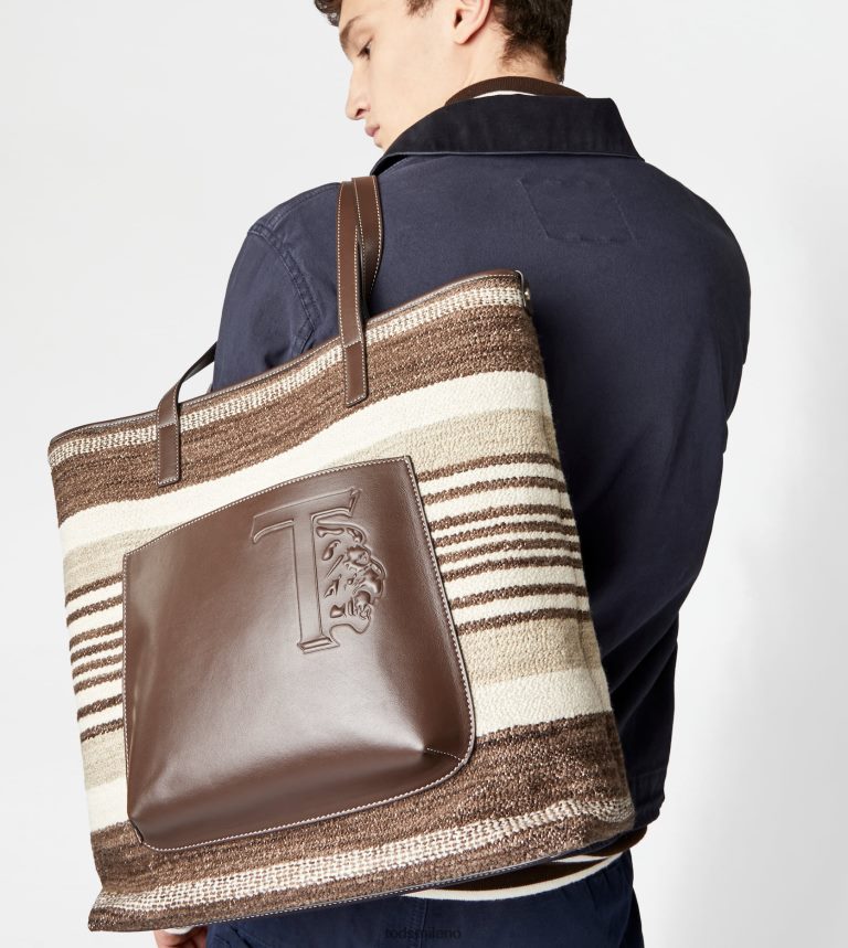 uominimarrone/beige/bianco sporco Tod's borsa shopping in tessuto e pelle media P66X8B1000