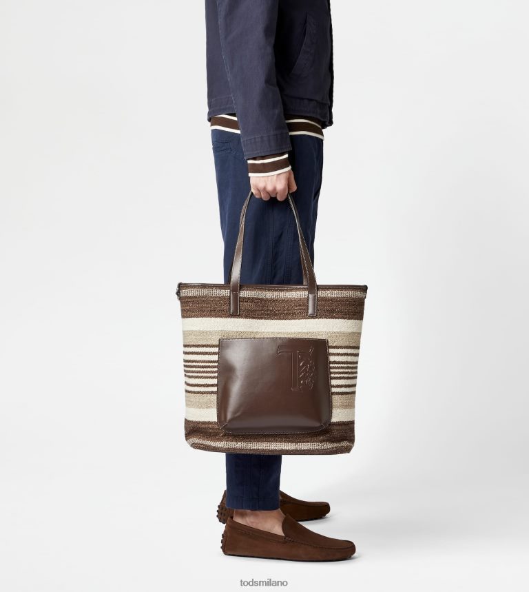 uominimarrone/beige/bianco sporco Tod's borsa shopping in tessuto e pelle media P66X8B1000
