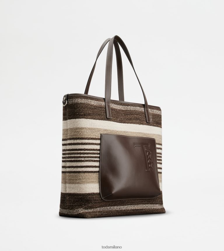 uominimarrone/beige/bianco sporco Tod's borsa shopping in tessuto e pelle media P66X8B1000