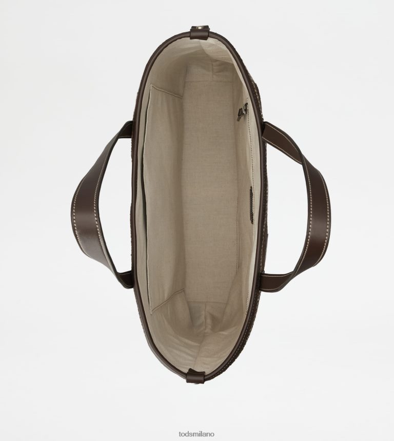 uominimarrone/beige/bianco sporco Tod's borsa shopping in tessuto e pelle media P66X8B1000