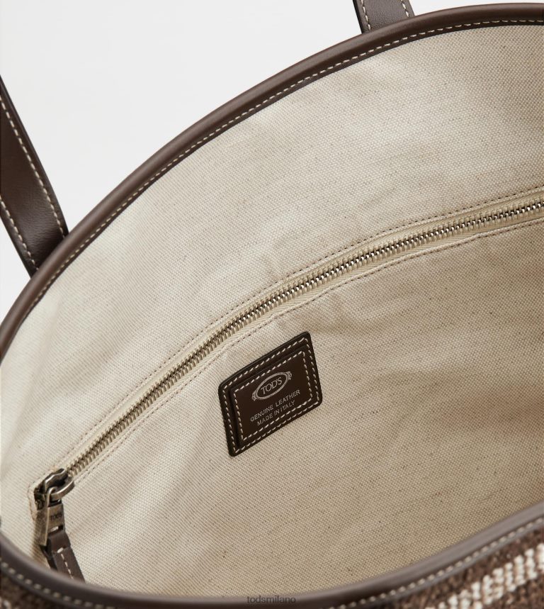 uominimarrone/beige/bianco sporco Tod's borsa shopping in tessuto e pelle media P66X8B1000