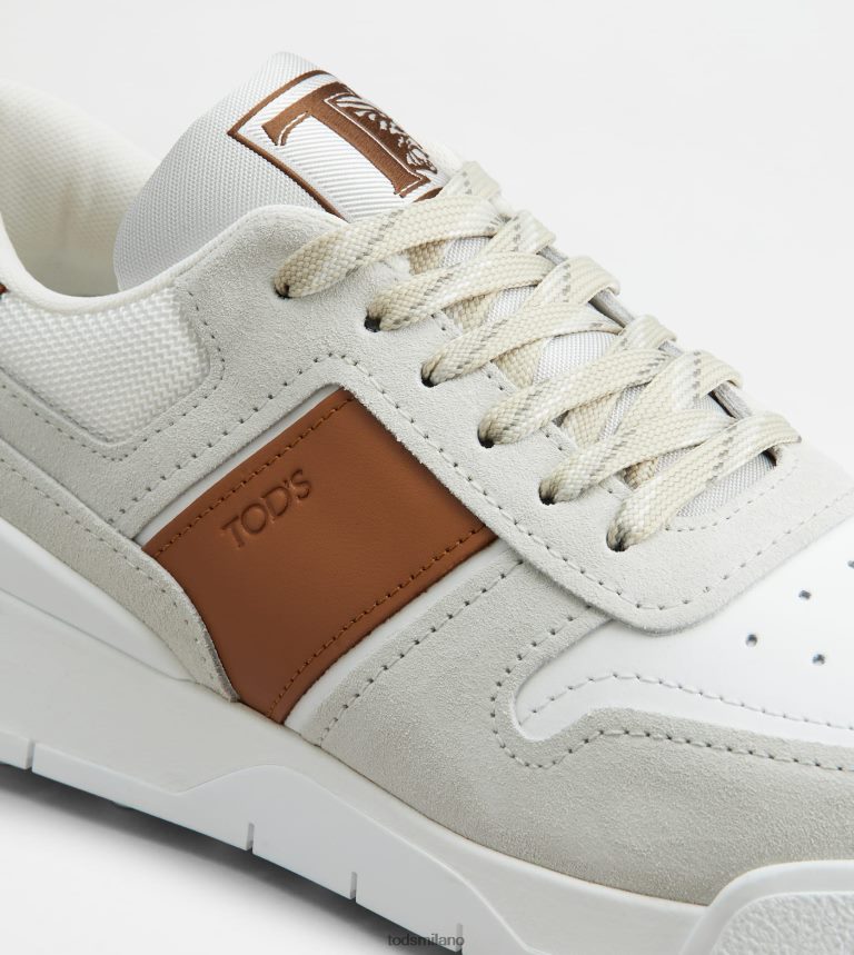 uominibianco/marrone Tod's sneakers in camoscio e pelle liscia P66X8B881
