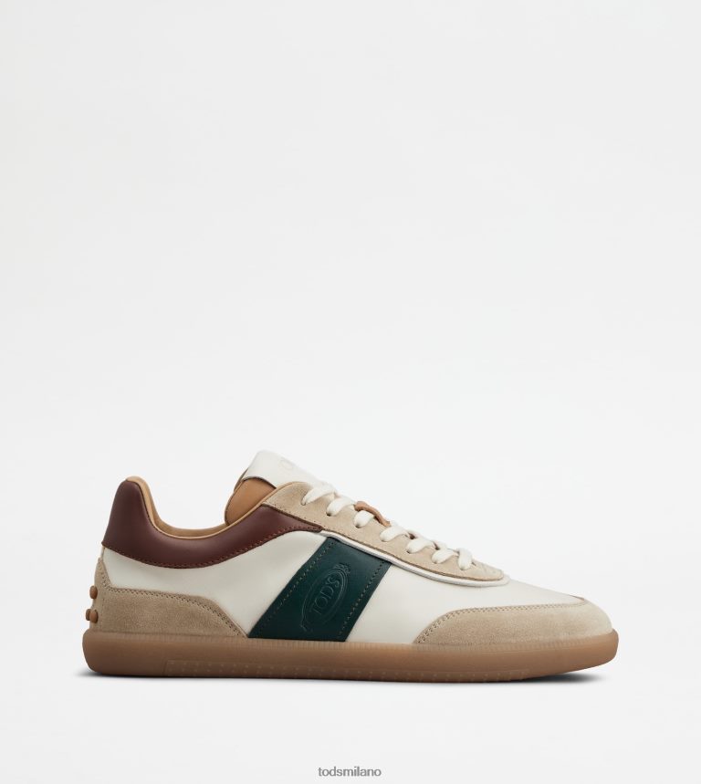 uominibianco sporco/marrone/verde Tod's sneakers con linguetta in pelle scamosciata P66X8B840